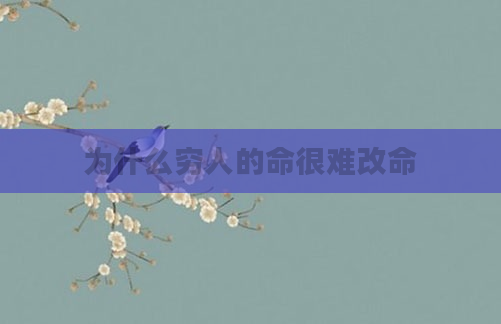 为什么穷人的命很难改命