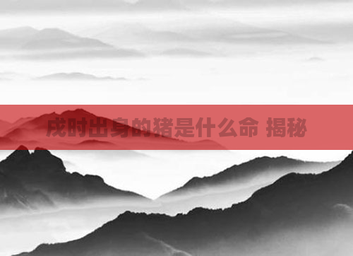 戌时出身的猪是什么命 揭秘