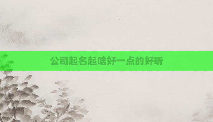 公司起名起啥好一点的好听