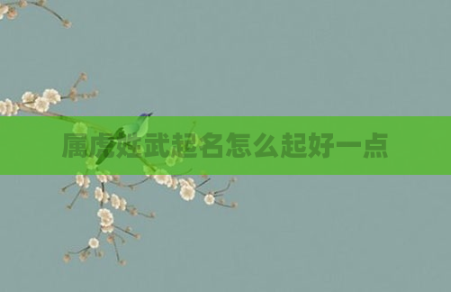 属虎姓武起名怎么起好一点