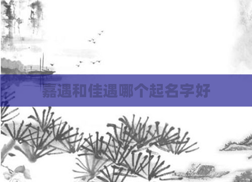 嘉遇和佳遇哪个起名字好