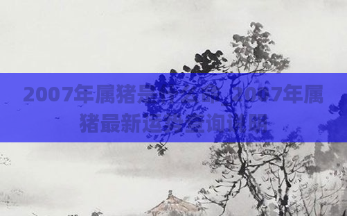 2007年属猪是什么命_2007年属猪最新运势查询说明