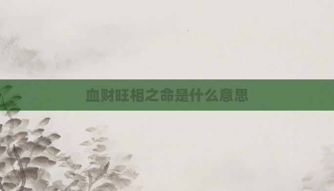 血财旺相之命是什么意思